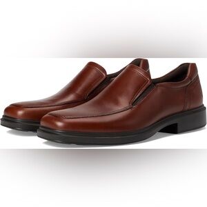 Ecco Men's 10-10.5 Rich Brown Rust Leather Helsinki Slip-On Loafers Arch Sole